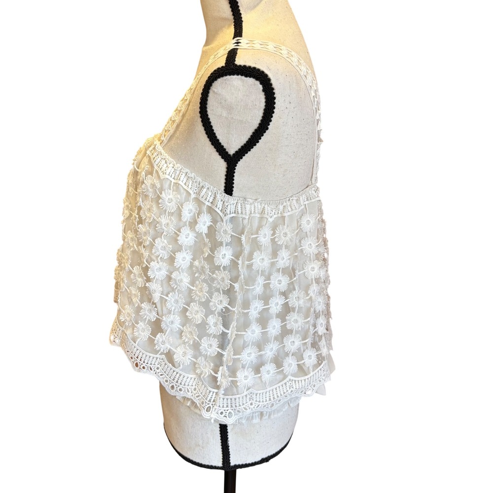 Paola Poggi White Floral Lace 3D Daisy Camisole Smocked Stretch Tank Top IT 38 S - Picture 4 of 11